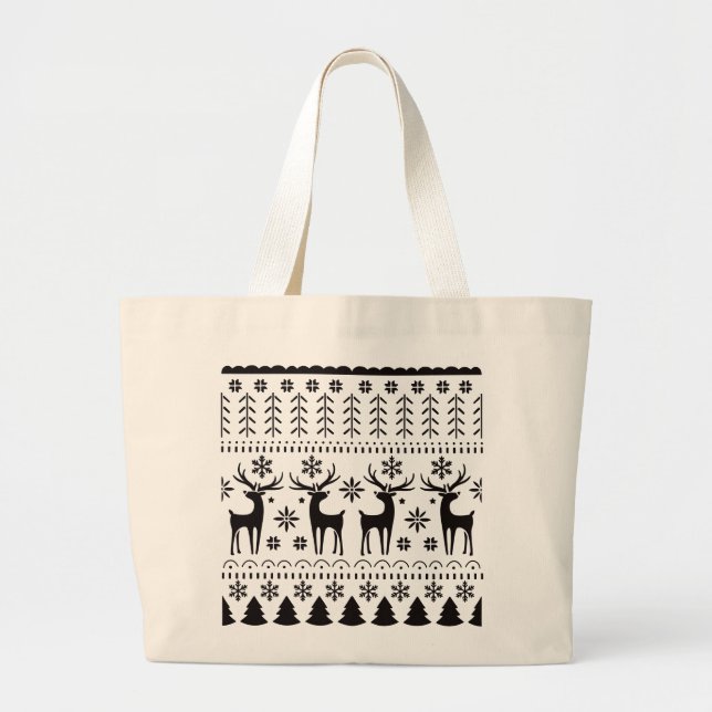 Bolsa Tote Grande Reindeer de Natal para Folk Moderno (Frente)
