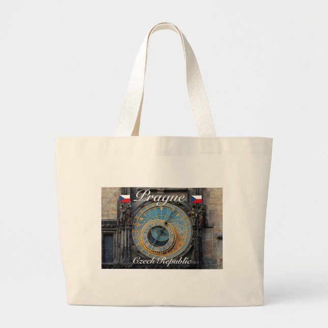 Bolsa Tote Grande Relógio astronômico Praga Orlog República Checa (Frente)