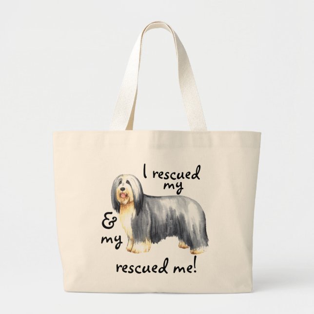 Bolsa Tote Grande Resgate Bearded Collie (Frente)