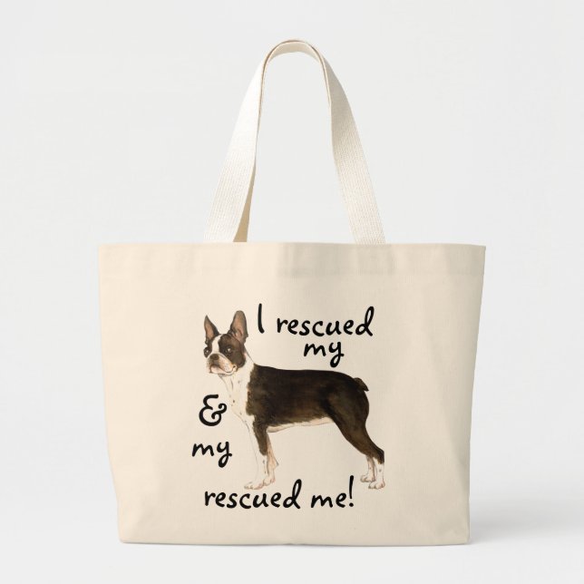 Bolsa Tote Grande Resgate de Boston Terrier Large Tote Bag (Frente)
