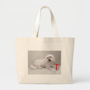 Bolsa Tote Grande Resgate de Cachorro Branco Pequeno (Maltese)
