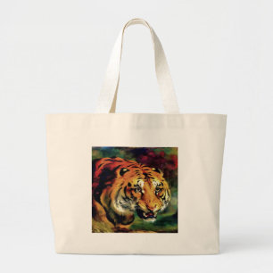 Bolsa Tote Grande Retrato Artístico Snarling Tiger