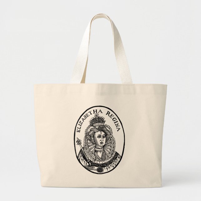 Bolsa Tote Grande Retrato da Rainha Elizabeth I Woodcut (Frente)