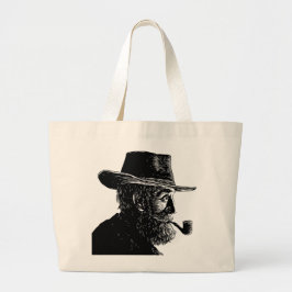 Bolsa Tote Grande Retrato de Pontos e Linhas: Velho Sábio Fumando um