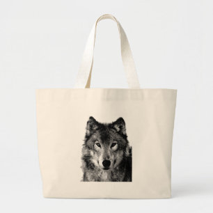 Bolsa Tote Grande Retrato do lobo preto & branco