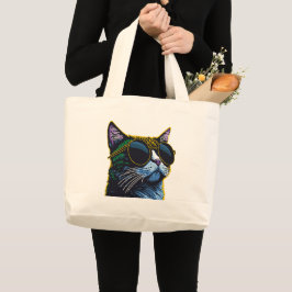 Bolsa Tote Grande Retro Cat: Charme dos Óculos Amarelos