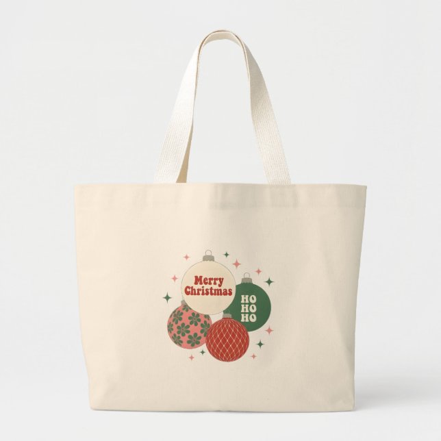Bolsa Tote Grande Retro Groovy Christmas Ornament Tote Bag (Frente)