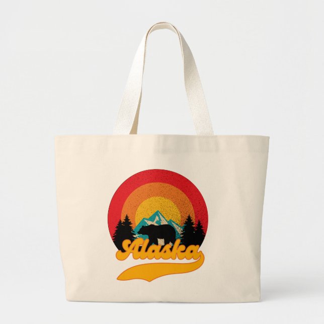 Bolsa Tote Grande Retro Sunset Alaska Juneau Bear Mountain Wild AK (Frente)