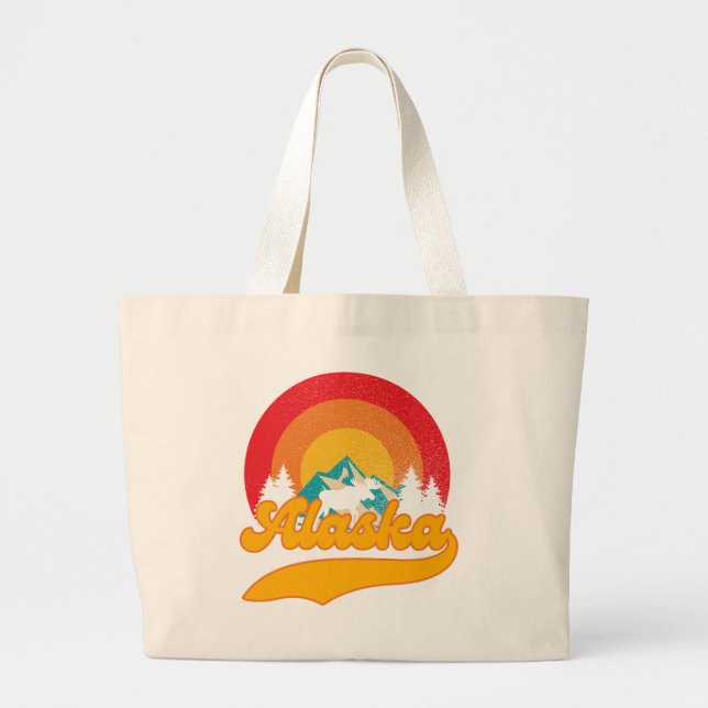 Bolsa Tote Grande Retro Sunset Alaska Juneau Moose 0Montanhas Selvag (Frente)