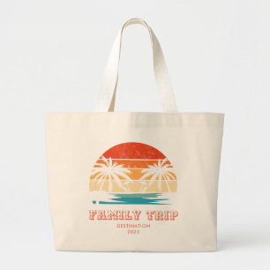 Bolsa Tote Grande Retro sunset Family trip Beach Palm Tree Match