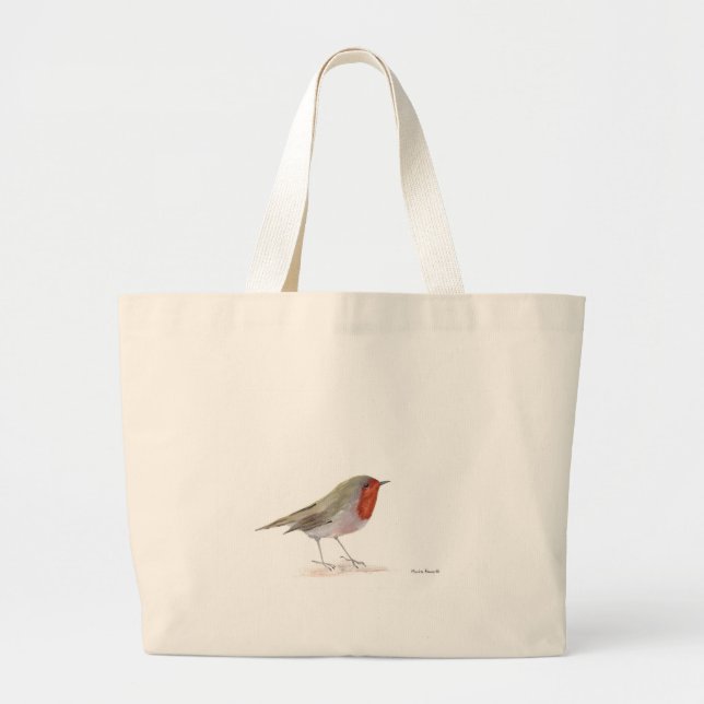Bolsa Tote Grande Robin Pássaro Aquarela inverno Natal (Frente)
