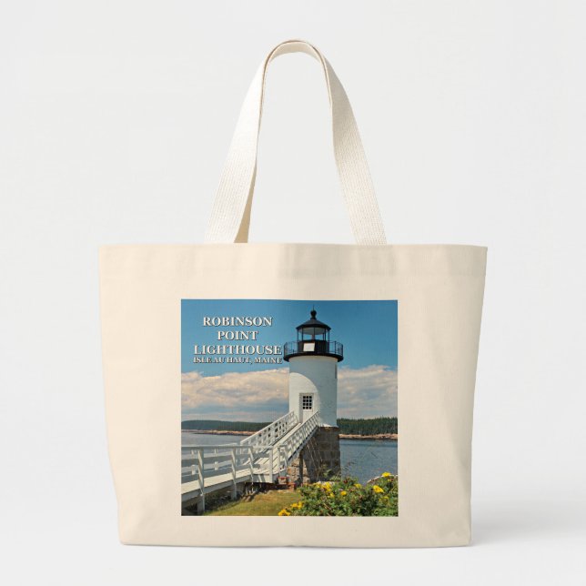 Bolsa Tote Grande Robinson Point Lighthouse, Isle Au Haut, Maine (Frente)