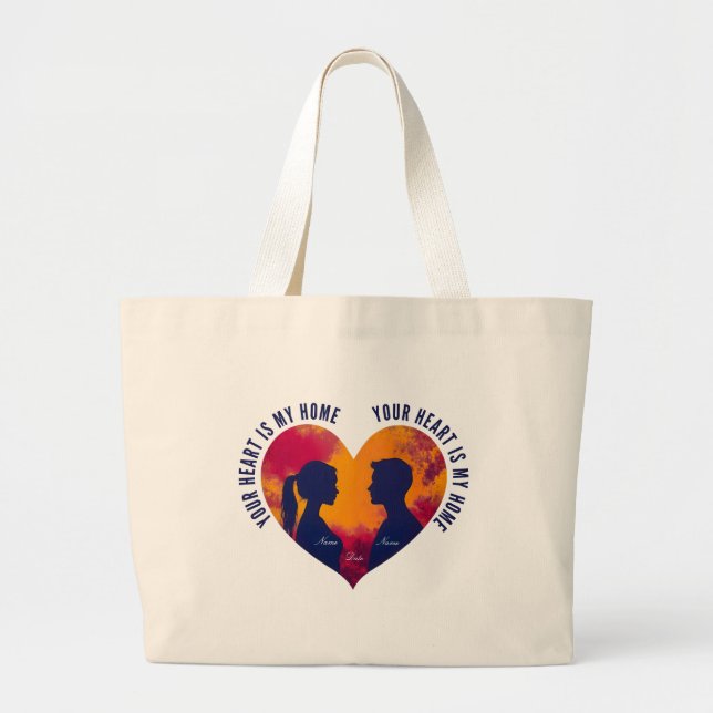 Bolsa Tote Grande Romantic Couple Silhouette Sunset Heart Jumbo Tote (Frente)