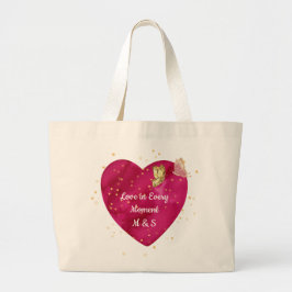 Bolsa Tote Grande Romantic Heart & Golden Butterfly Valentine 