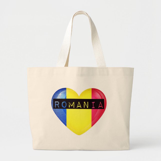 Bolsa Tote Grande Romênia Flag Heart (Frente)