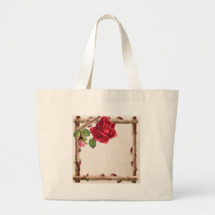 Bolsa Tote Grande Rosa antiga vintage rústica vitoriana clássica ant