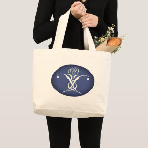 Bolsa Tote Grande Rosa Azul Retro Branco Flourado