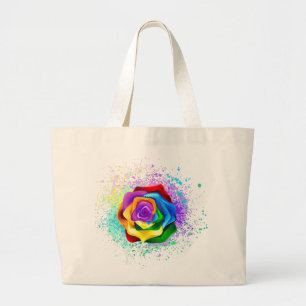 Bolsa Tote Grande Rosa de arco-íris colorido