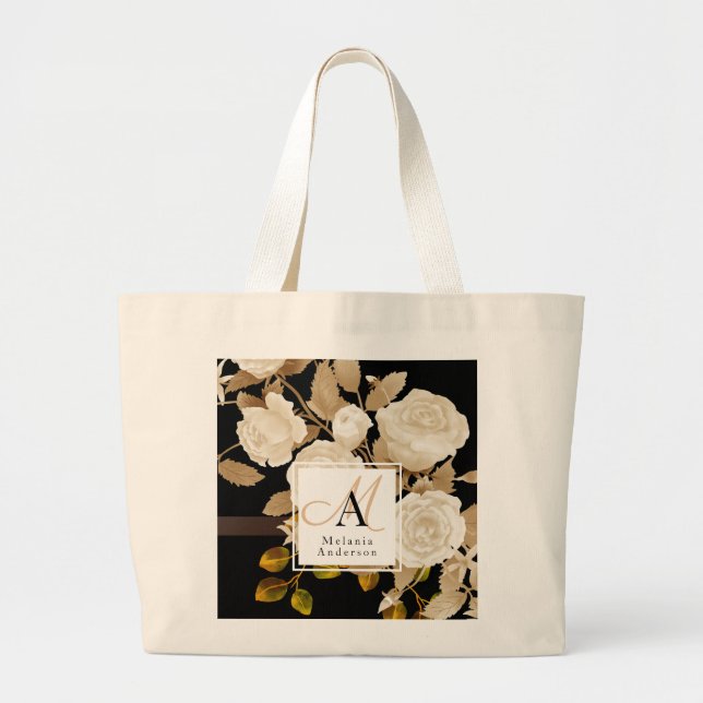 Bolsa Tote Grande Rosa de Elegante preto (Frente)