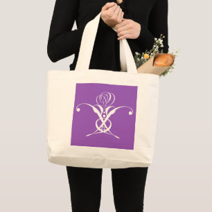 Bolsa Tote Grande Rosa de Flouramento Branco Retro Roxo