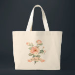 Bolsa Tote Grande Rosa De Pêssego De Vintagem Cuja Nome É Buquê<br><div class="desc">Rosa De Pêssego De Vintagem Cuta Com Nome Grande Tote Bag. Esta bolsa de na moda apresenta rosas de pêssego bonitas e elegantes e um nome que pode ser personalizado. Design está na frente e atrás do saco de tote.</div>