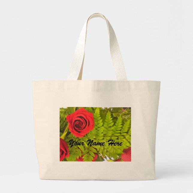 Bolsa Tote Grande Rosa vermelha e Fern *personalize* BAG (Frente)