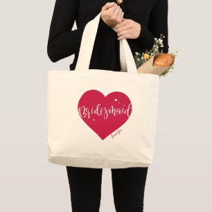 Bolsa Tote Grande Rosa vermelho coração e dama de honra personaliz