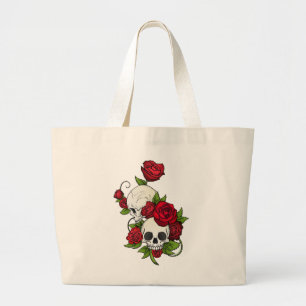 Bolsa Tote Grande Rosas de crânios Día de Muertos