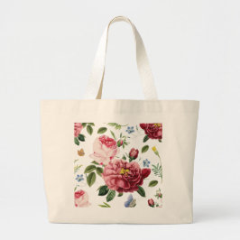Bolsa Tote Grande Rosas Inglesas Românticas Elegantes Vintage Rosa