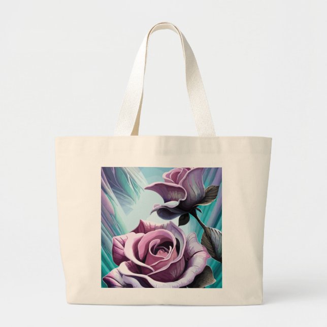 Bolsa Tote Grande Rosas radiantes: Pétalas Perfeitamente Rosa e Púrp (Frente)