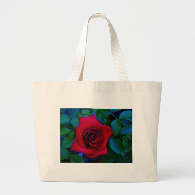 Bolsa Tote Grande Rosas vermelhas com tons azuis (Frente)