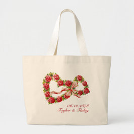 Bolsa Tote Grande Rosas Vermelhas Grinalda Floral Em Forma de Coraçã