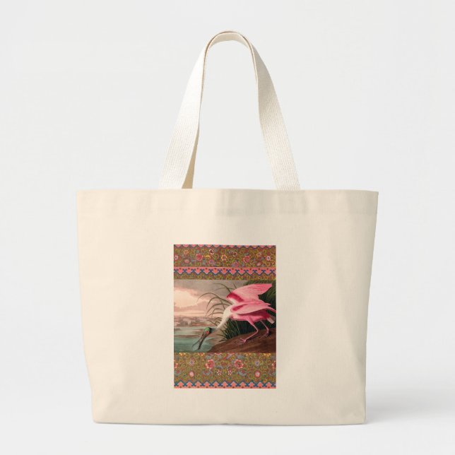 Bolsa Tote Grande Roseate Spoonbill Audubon Bird Willife (Frente)