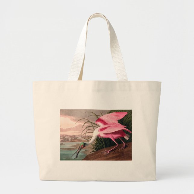 Bolsa Tote Grande Roseate Spoonbill Audubon Bird Willife (Frente)