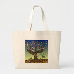 Bolsa Tote Grande Rosh Hashanah L'Shanah Tovah Menorá Árvore da Vida