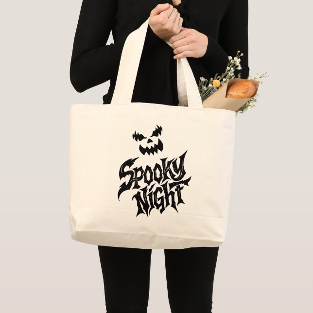 Bolsa Tote Grande Rosto de abóbora noite assustadora   (Frente (produto))