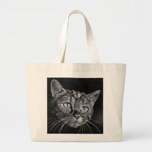 Bolsa Tote Grande Rosto de Gato de Arte de Bag