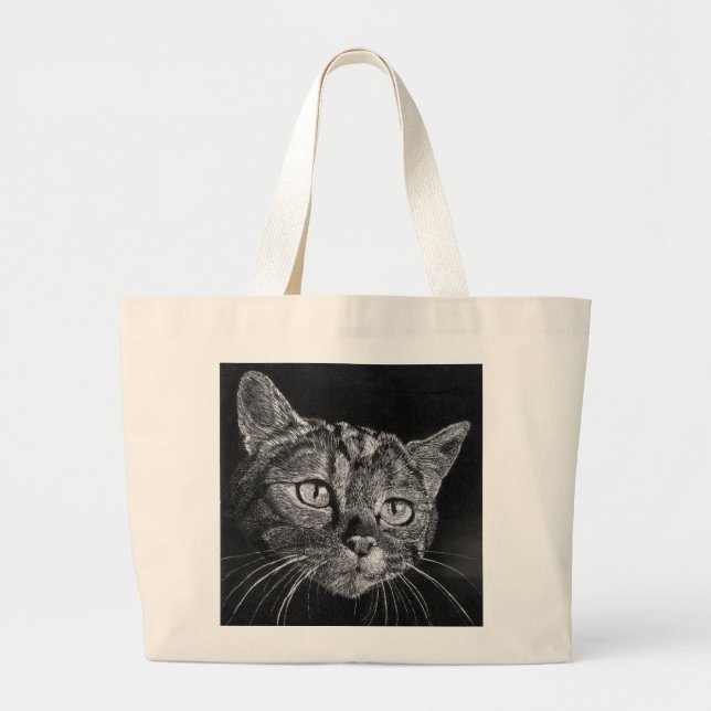 Bolsa Tote Grande Rosto de Gato de Arte de Bag (Frente)