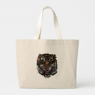 Bolsa Tote Grande Rosto de Tigre Feroz Arte Ousado Predador da Selva
