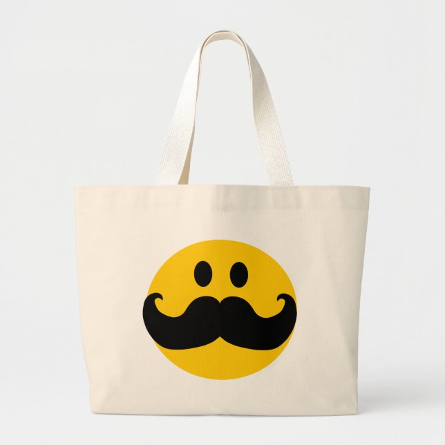 Bolsa Tote Grande Rosto Feliz Amarelo de bigode (Frente)