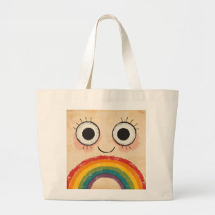 BOLSA TOTE GRANDE ROSTO FELIZ ARCO-ÍRIS