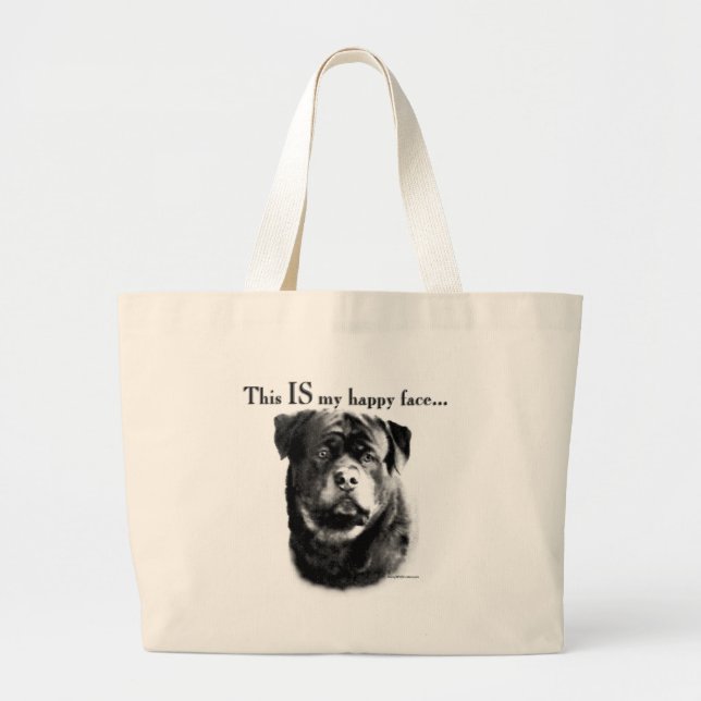 Bolsa Tote Grande Rosto Feliz de Rottweiler (Frente)