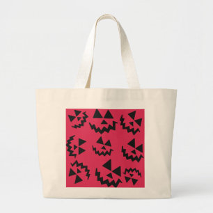 Bolsa Tote Grande Rostos da lanterna do Jack o’, rosa e preto