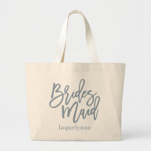 Bolsa Tote Grande Roteiro de Damas de Honra Azul Empoeirado