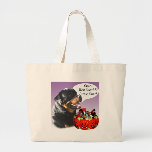 Bolsa Tote Grande Rottweiler Halloween Candy (Frente)