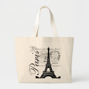 Bolsa Tote Grande Rótulo Vintage Paris & Torre Eiffel