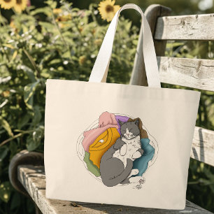 Bolsa Tote Grande Roupa de Cabelo de Gato Branco Cinza