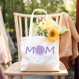 Bolsa Tote Grande Roxo-girassol MOM   Borboletas de Aquarela