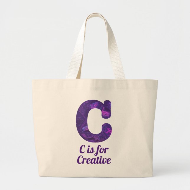 Bolsa Tote Grande Roxo - Letra C é para Monograma Criativo (Frente)