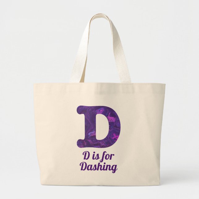Bolsa Tote Grande Roxo - Letra D é para Monograma de Dashing (Frente)